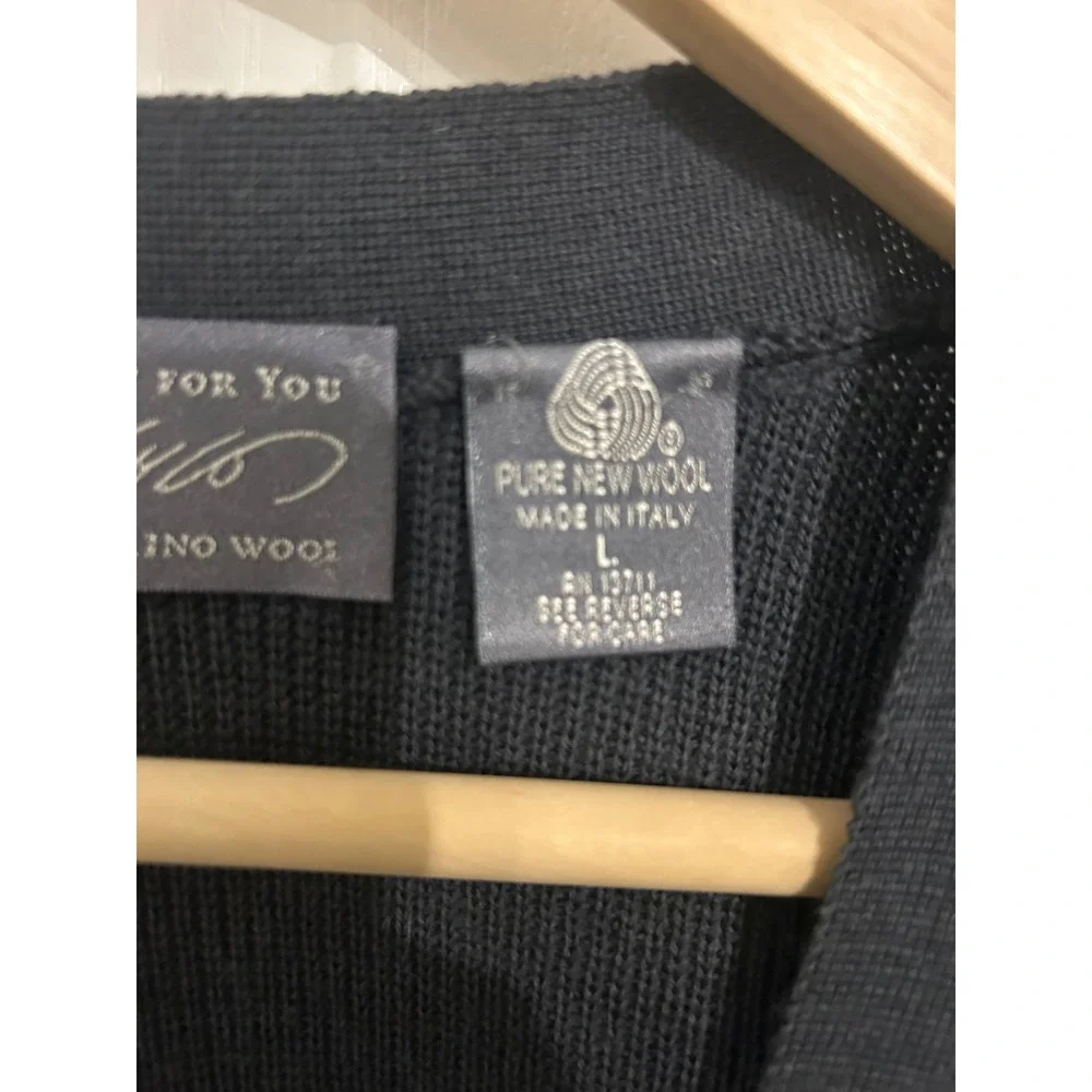 Lord & Taylor Mens Italian Merino Wool Cardigan Vest Black V-Neck Button Front L